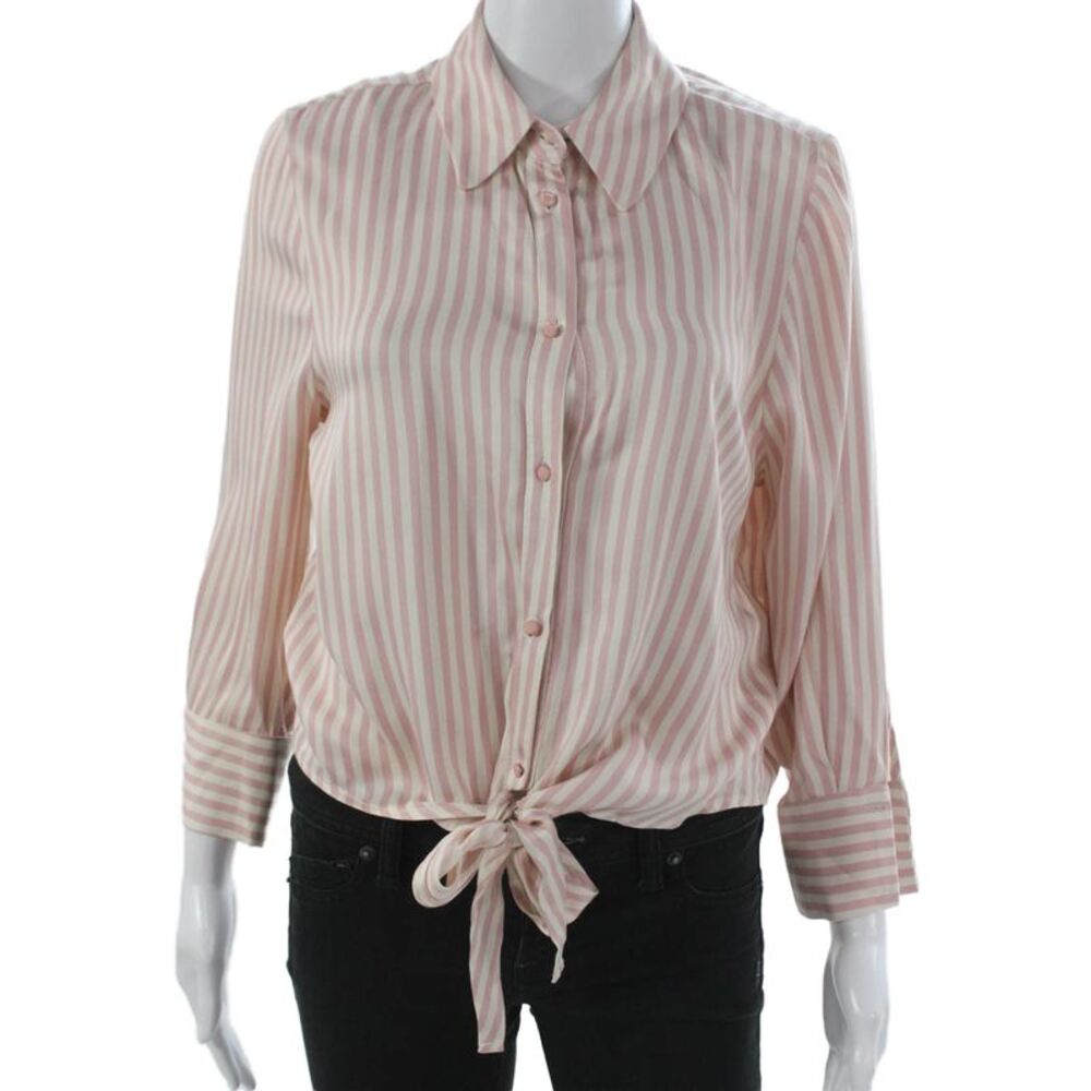 B.yu Women Basic Blouse Pink Striped Collared Viscose Long Sleeve Size S